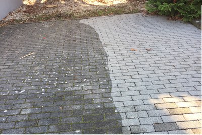 Effective cleaning of paving stones, driveways & patios & removal of green residue