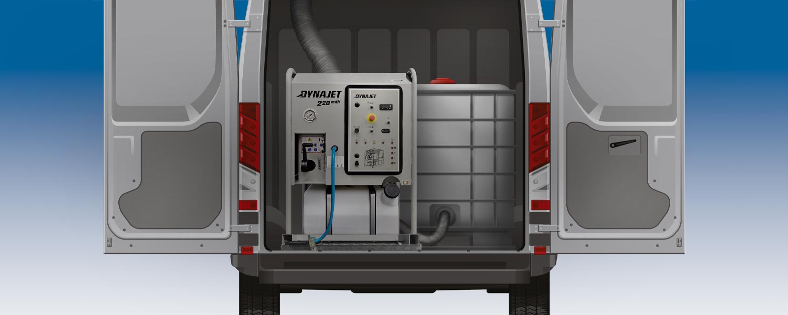 Die DYNAJET Skids und Einbaumodule mit einem Arbeitsdruck von 220 bis 1000 bar und den optional zusätzlichen Heißwasser-Erzeugern sind klein und kompakt.